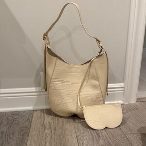 Authentic Burberry Cream Textured Hobo Shoulder Bag. Has attached Pouch.